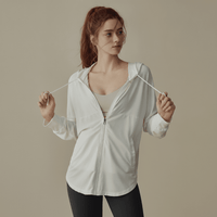 Women White Hooded Yoga Sun Protection Jacket