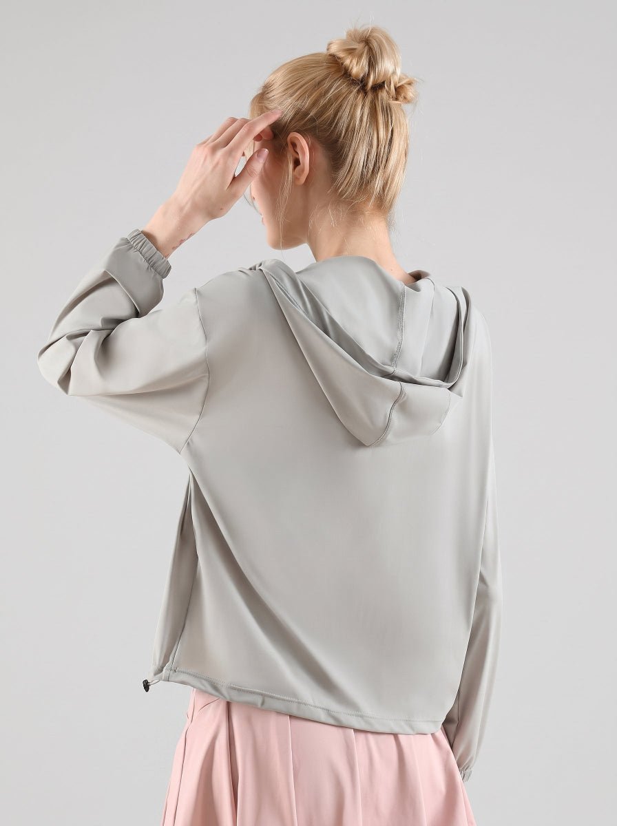 greygreen back of Lightweight Hooded Athletic Jacket UPF 50+
