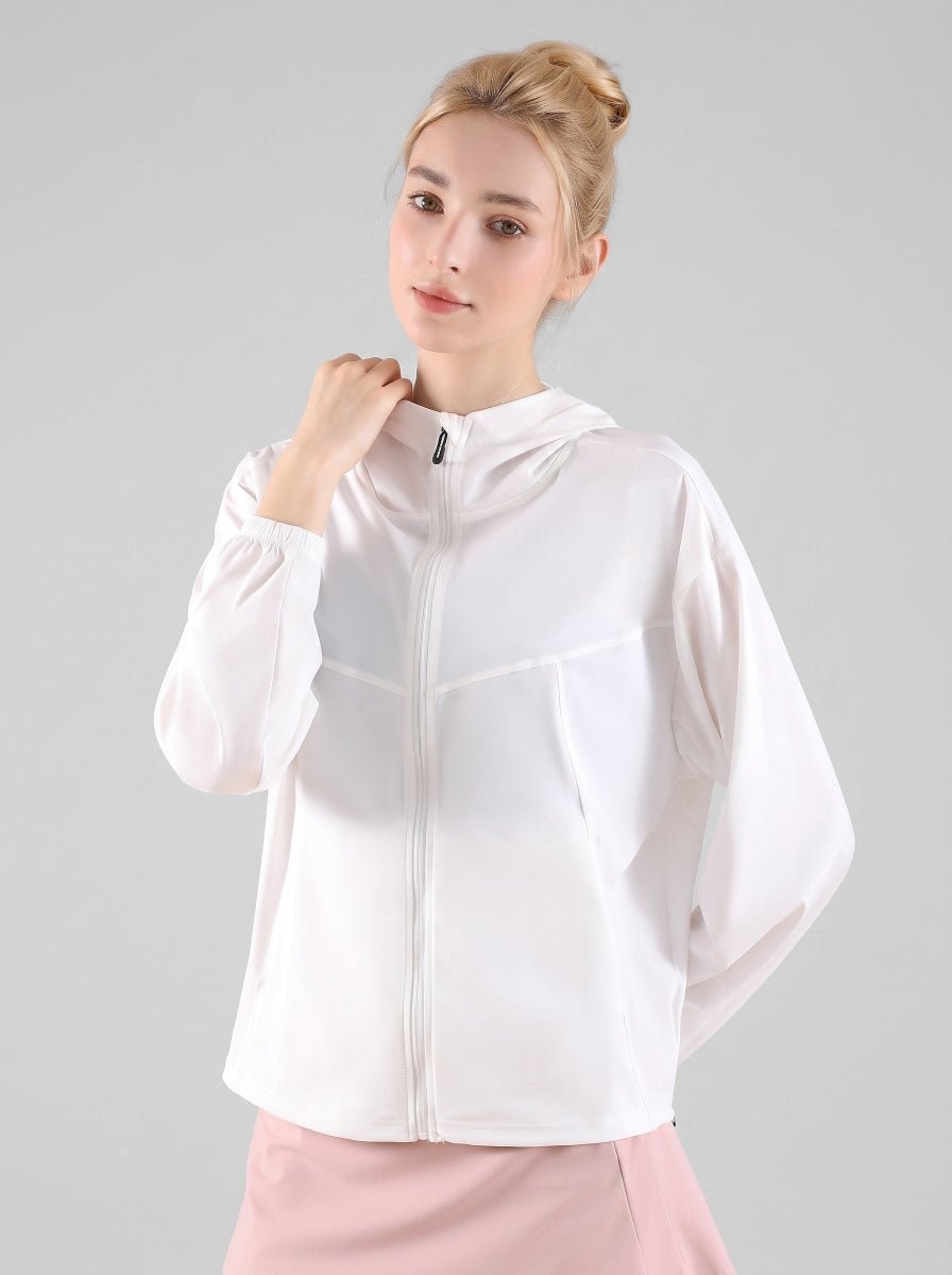 white Lightweight Hooded Athletic Jacket UPF 50+
