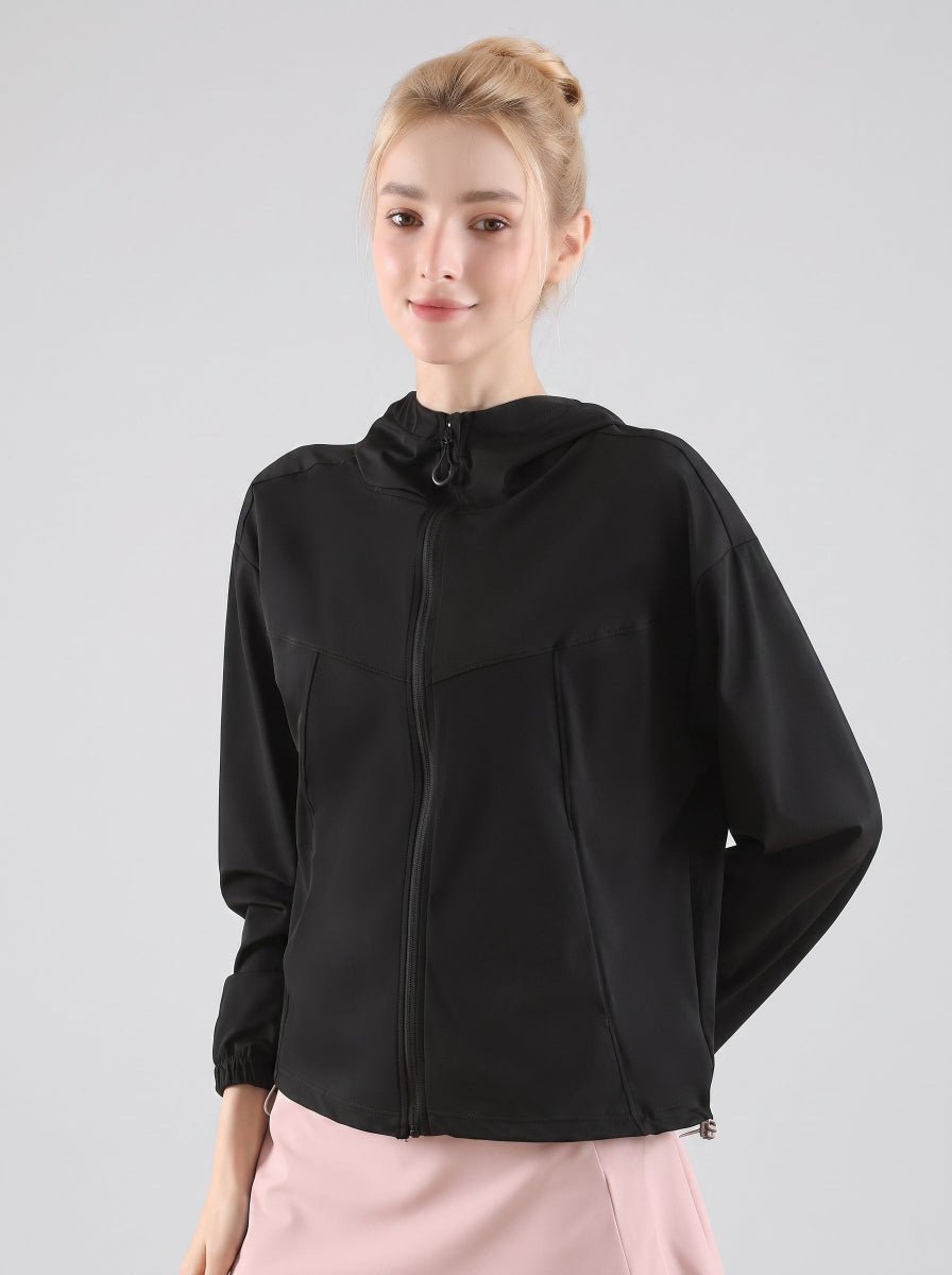 black Lightweight Hooded Athletic Jacket UPF 50+