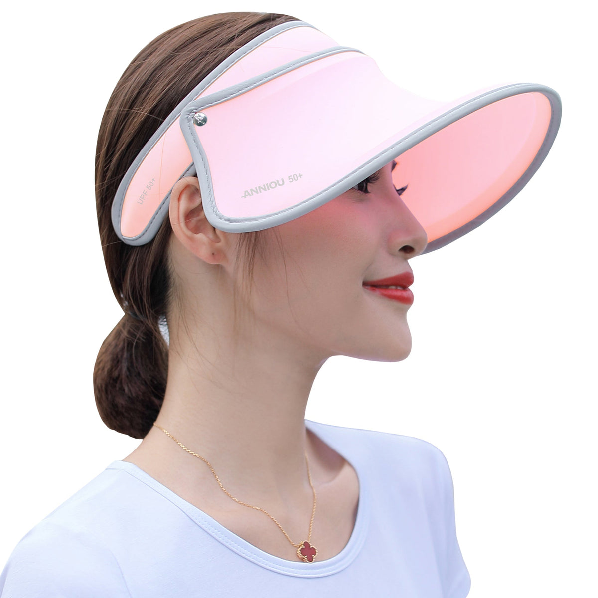Women's pink Long Visor Sun Protection Hat by Anniou