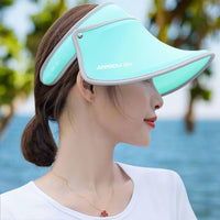 woman wearing a Long Visor UV Sun Protection Hat UPF 50+ by Anniou