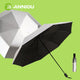 black compact travel umbrella with black handle and strap, white umbrella, and folded umbrella on a green background with 'ANNIOU' branding UPF 50+