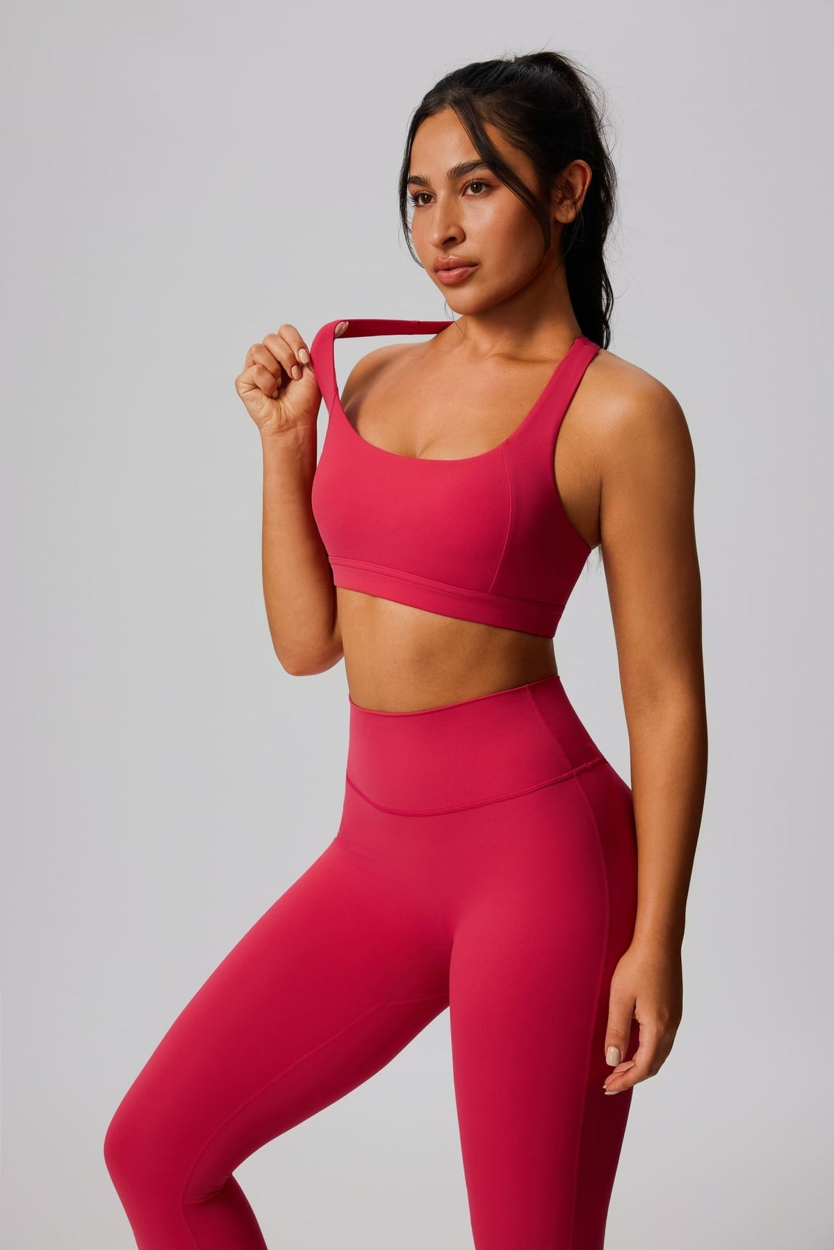 UPF 50+ Red Racerback Yoga Sports Bra and High Waist Leggings