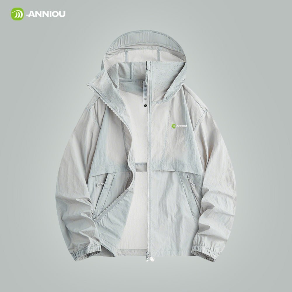 Light Grey Hooded Full Zip Top UPF 100+