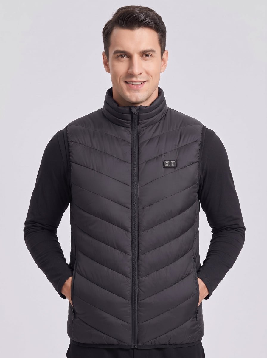 #Black Men's 15 Zones Heated Quilted Gilet stand collar