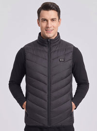 #Black Men's 15 Zones Heated Quilted Gilet stand collar