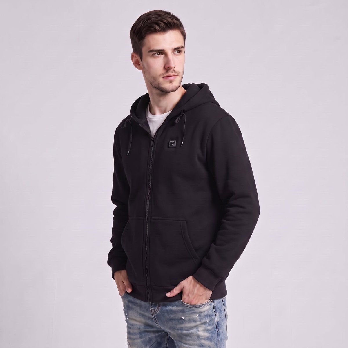 #Black Mens Heated Full Zip Hoodie