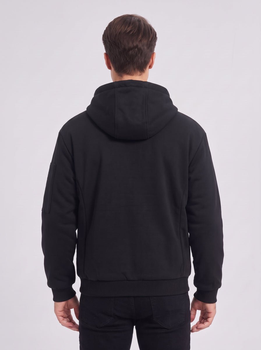 back of Men's #Black Full-Zip Heated Hoodie