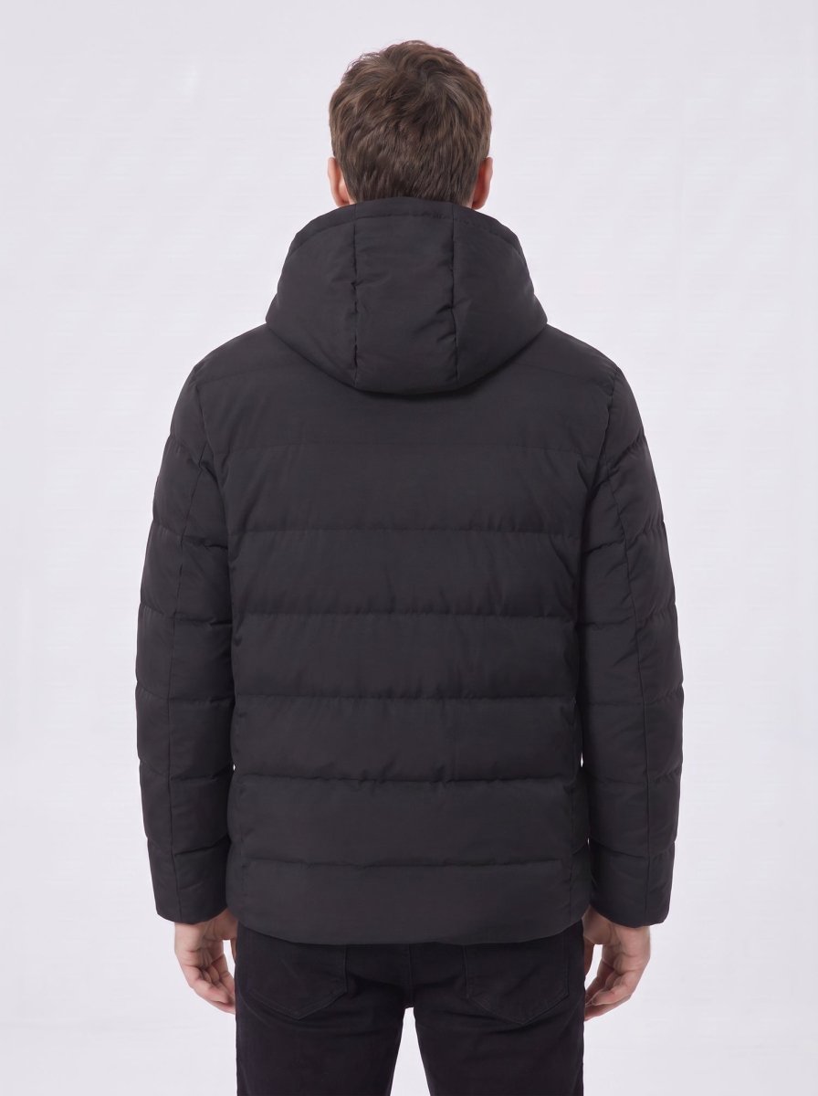 Back of #Black Heated Hooded Padded Jacket