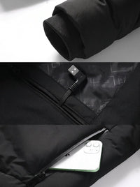 windproof elastic cuff and inner pocket details of #Black 11 Area Heated Padded Jacket