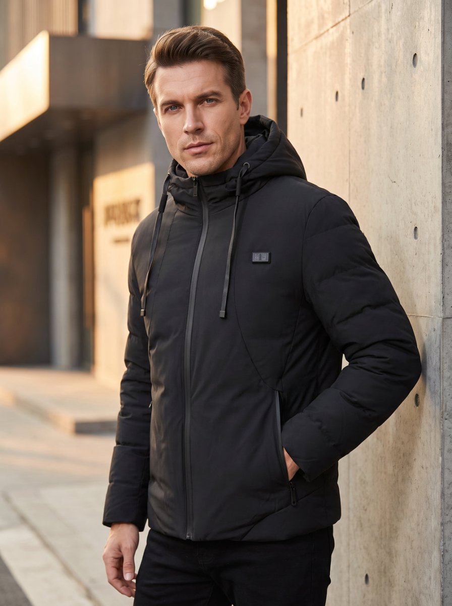 Anniou #Black Heated Hooded Padded Jacket