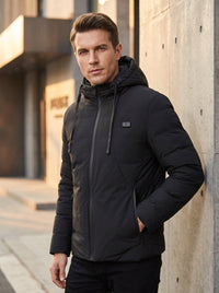 Anniou #Black Heated Hooded Padded Jacket