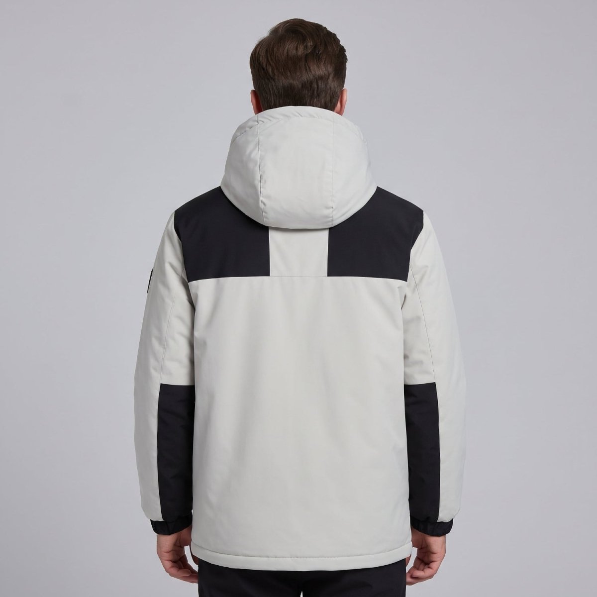#ivorywhite Back of Men’s Heated Hooded Softshell Jacket