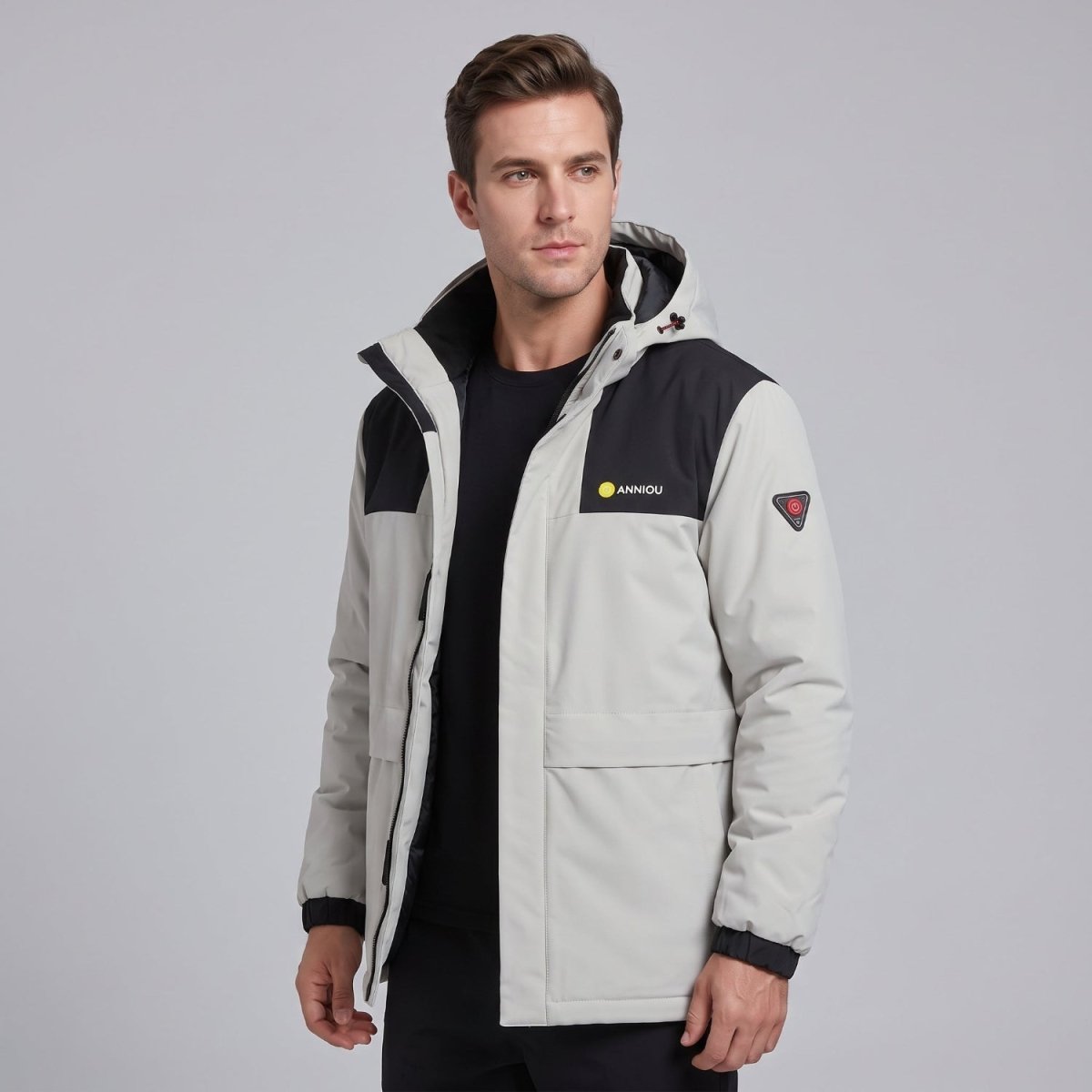 #ivorywhite zipper Men’s Heated Hooded Softshell Jacket