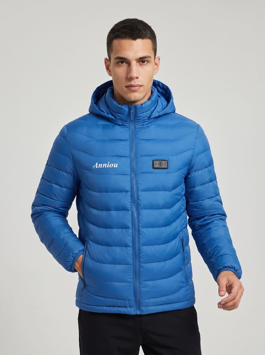 Mens blue heated puffer jacket