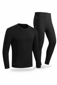 Black long-sleeve shirt and black pants on a white background