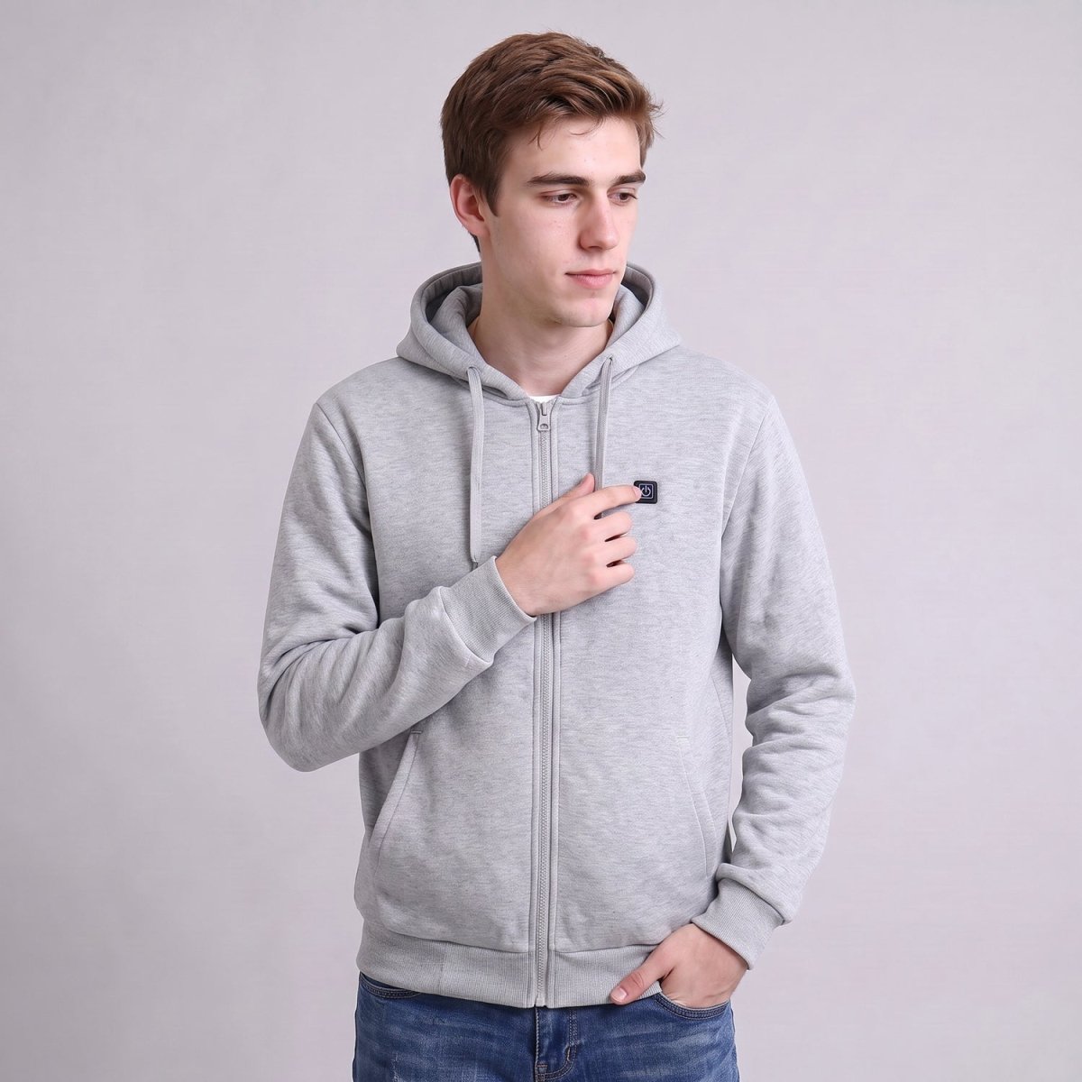 #Grey single control Mens Heated Zip Up Hoodie