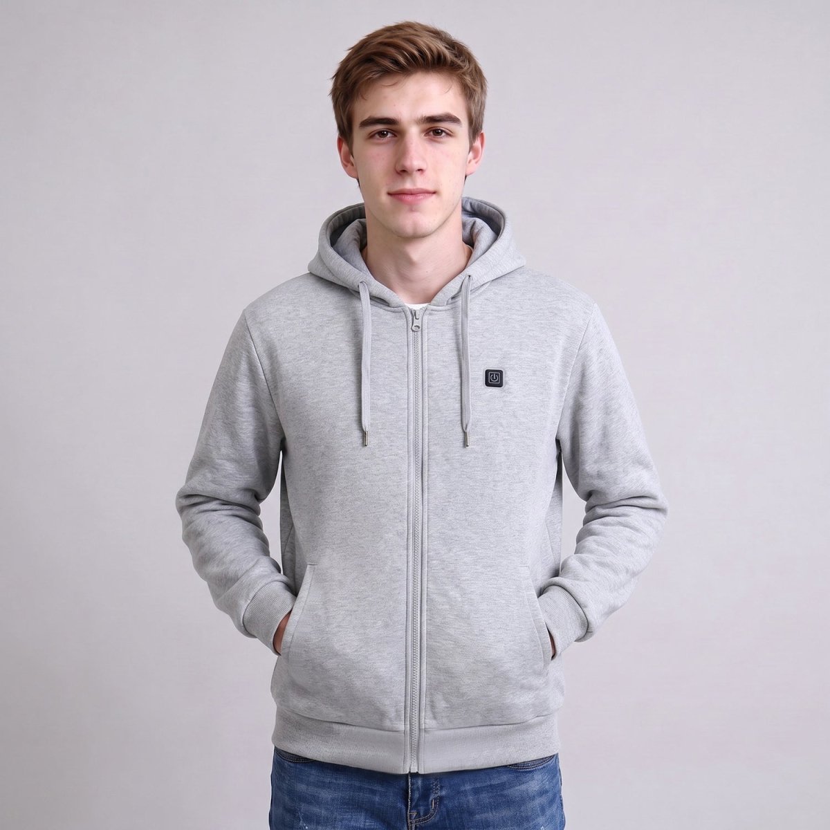 #Grey Mens Heated Zip Up Hoodie