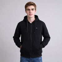 #Black Casual Mens Heated Zip Up Hoodie