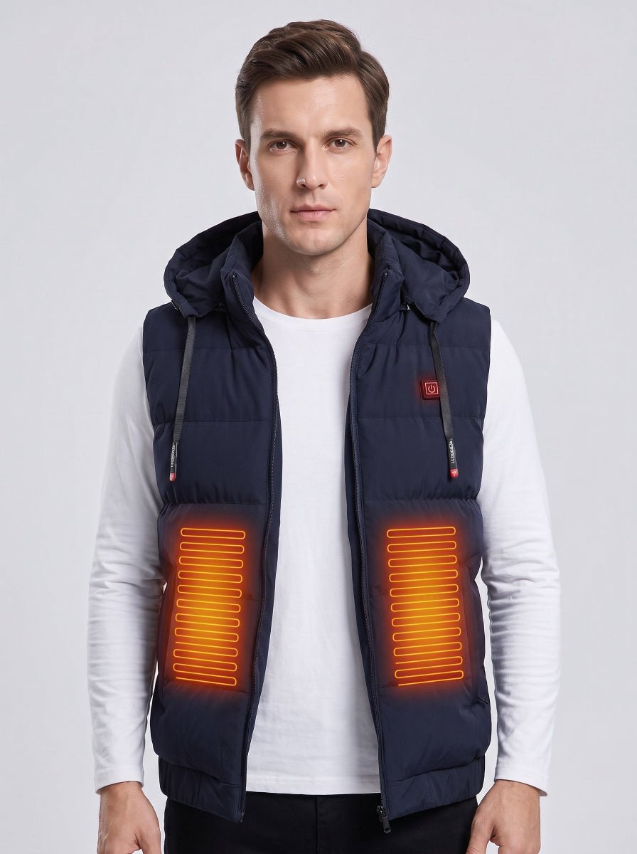 #navy Men's Hooded Heated Puffer Vest
