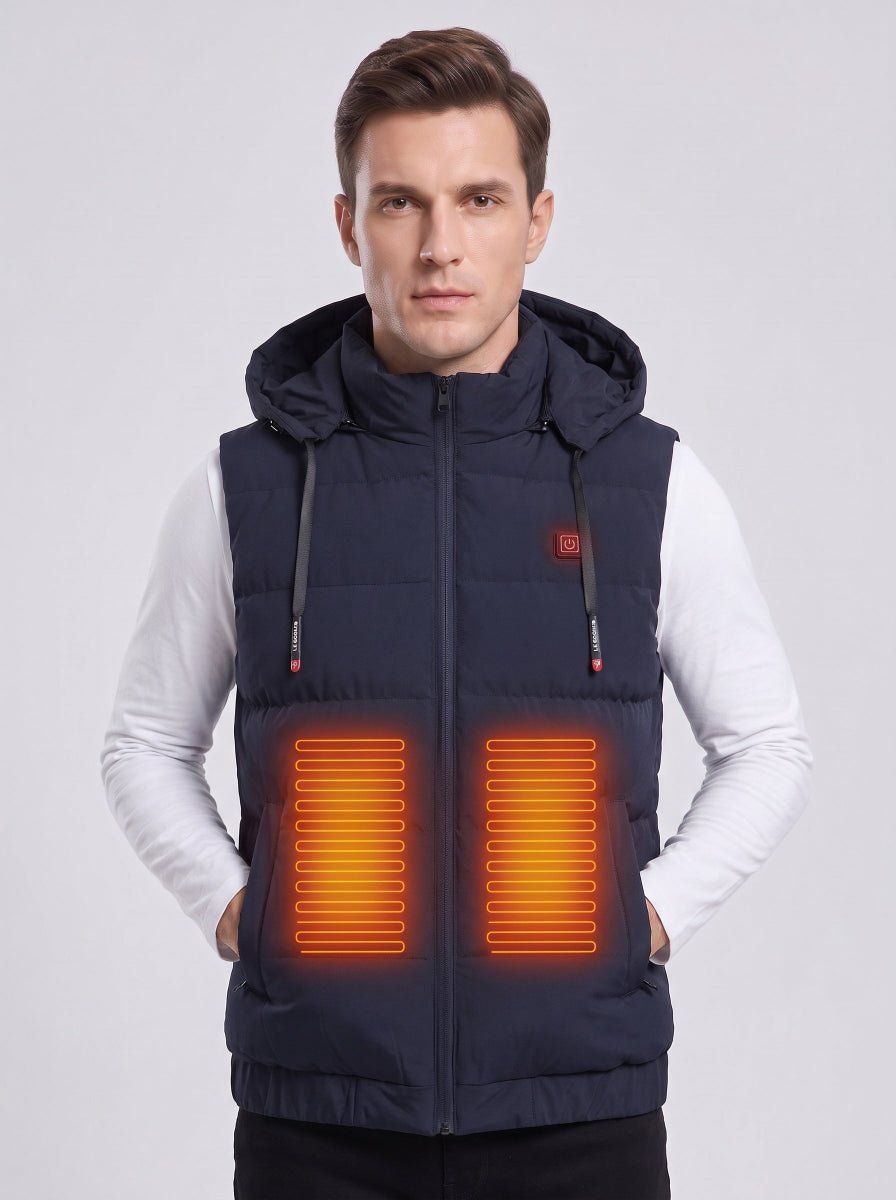 #Navy Men's Hooded Heated Vest with 2 Heating Zones