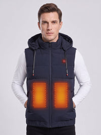 #Navy Men's Hooded Heated Vest with 2 Heating Zones