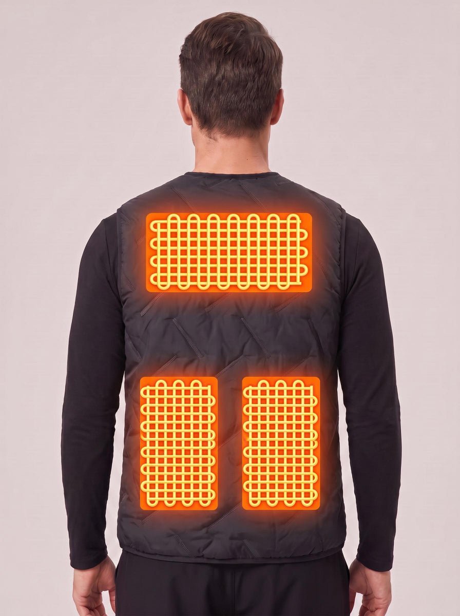 Black Rear of Men's Quilted Heated Vest