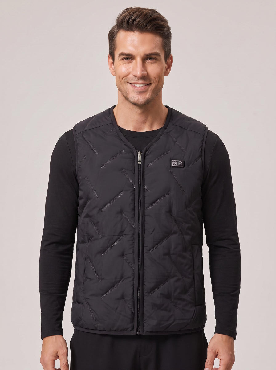 #black men's v-neck thermal heated vest