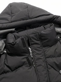 Collar details of #black Mid Length Heated Quilted Jacket