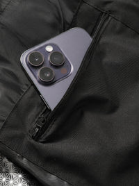 inner pocket with #black Mid Length Heated Quilted Jacket