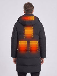 Back of #Black 8 area Mid Length Heated Quilted Jacket