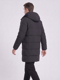 back of #Black Mid Length Heated Quilted Jacket