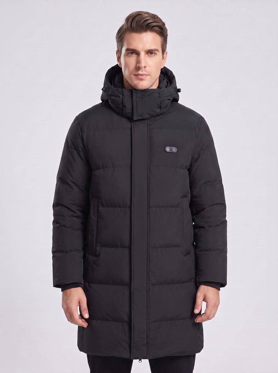 #Black Mens Mid Length Heated Quilted Jacket