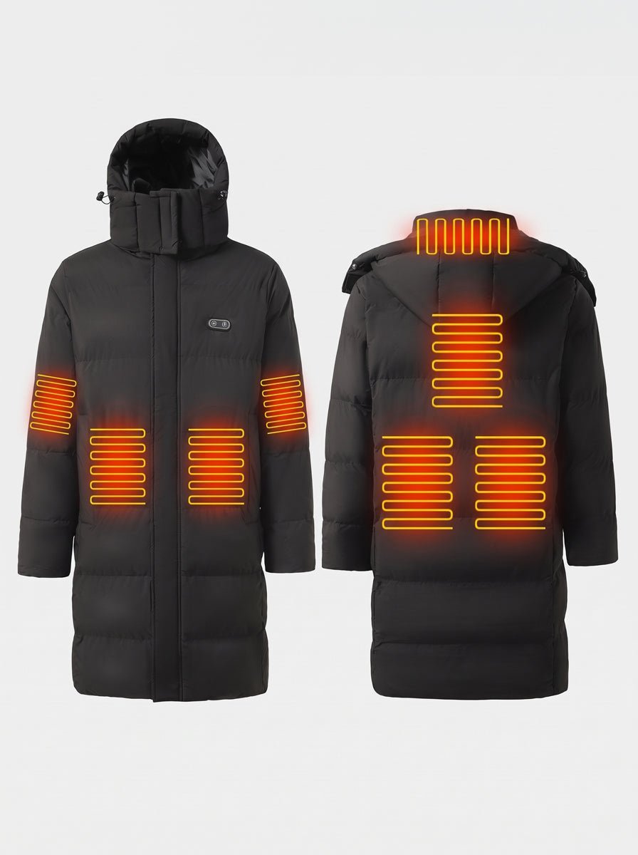#Black 8 area Mid Length Heated Quilted Jacket