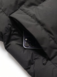 side pocket details of #black Mid Length Heated Quilted Jacket