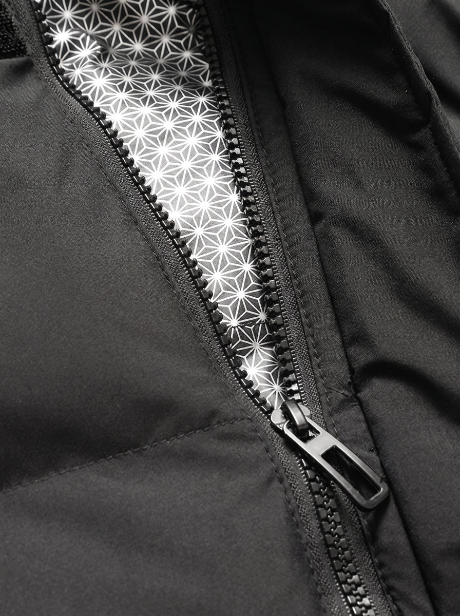 zipper details of #black Mid Length Heated Quilted Jacket