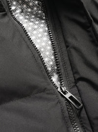 zipper details of #black Mid Length Heated Quilted Jacket