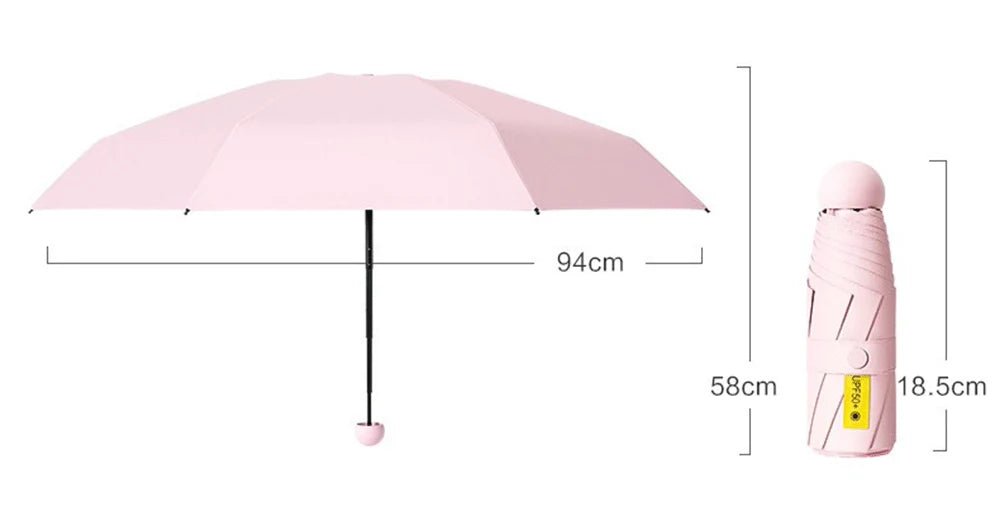 Pink umbrella with measurements on a white background