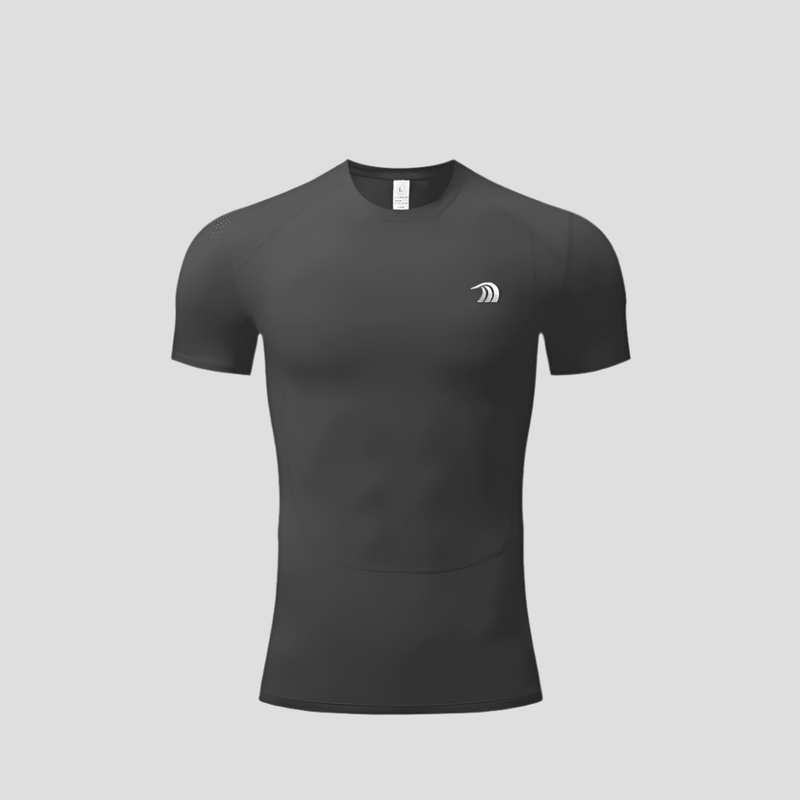 Men's short sleeve Black muscle fit athletic shirt witha Anniou logo UPF 50+