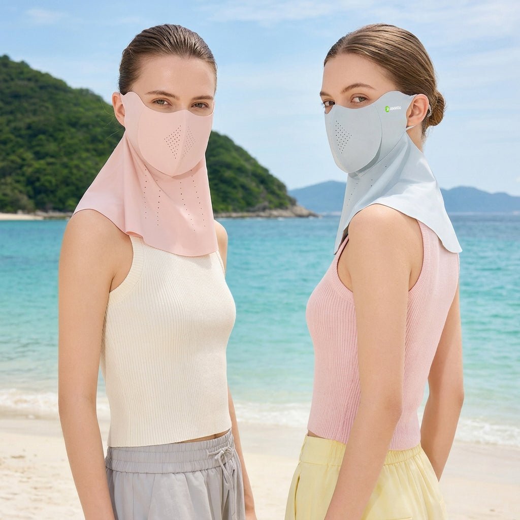 pink and light gray Neck Gaiter Face Cover UPF50+ by Anniou