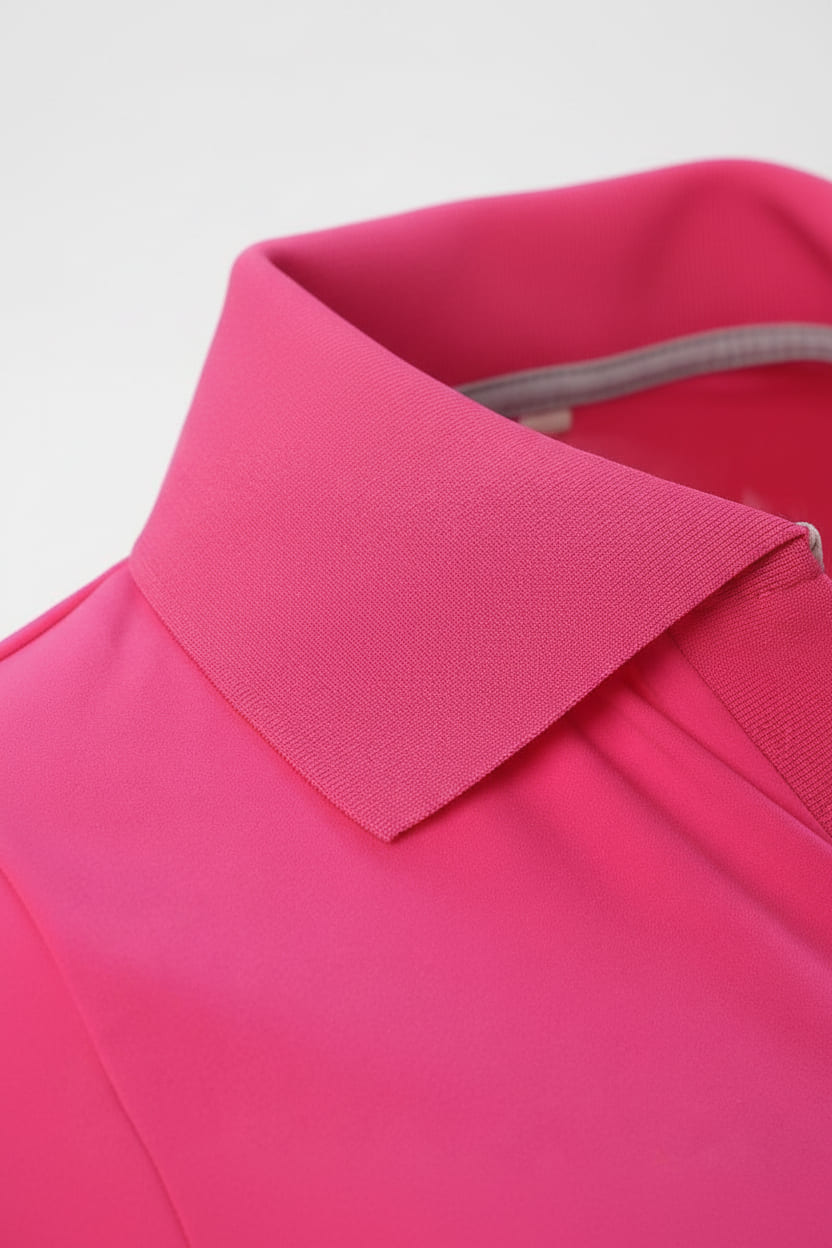 Close - up of a bright pink shirt with a collar on a light gray background