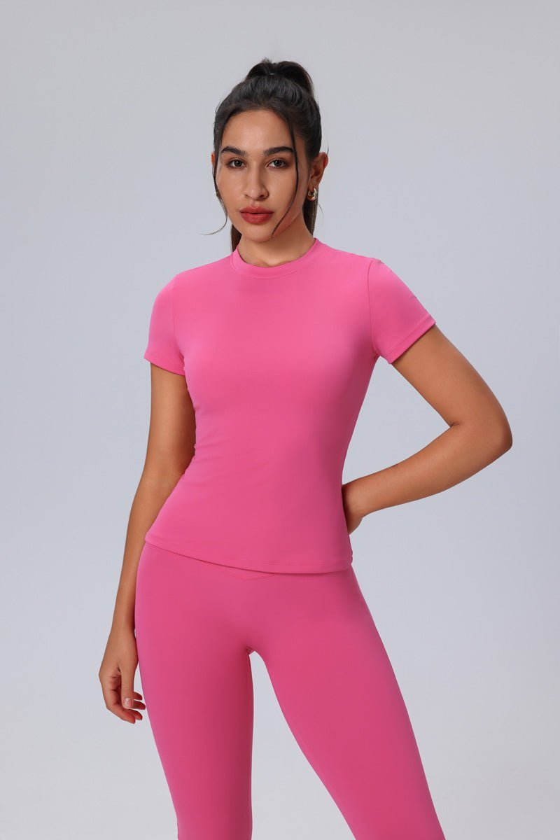 pink Short Sleeve Yoga Top UPF 50+ 