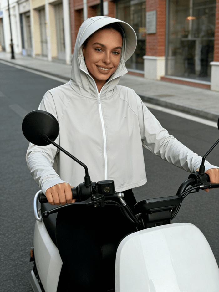 Light Gray Zip Up Thumbhole Hooded Jacket UPF 50+