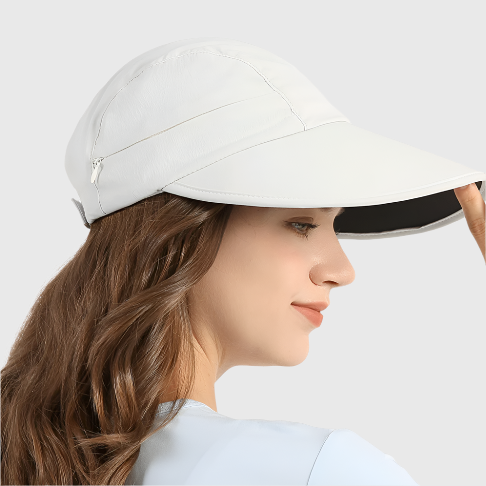 Woman wearing a Wide Brim UPF 50+ Baseball Cap