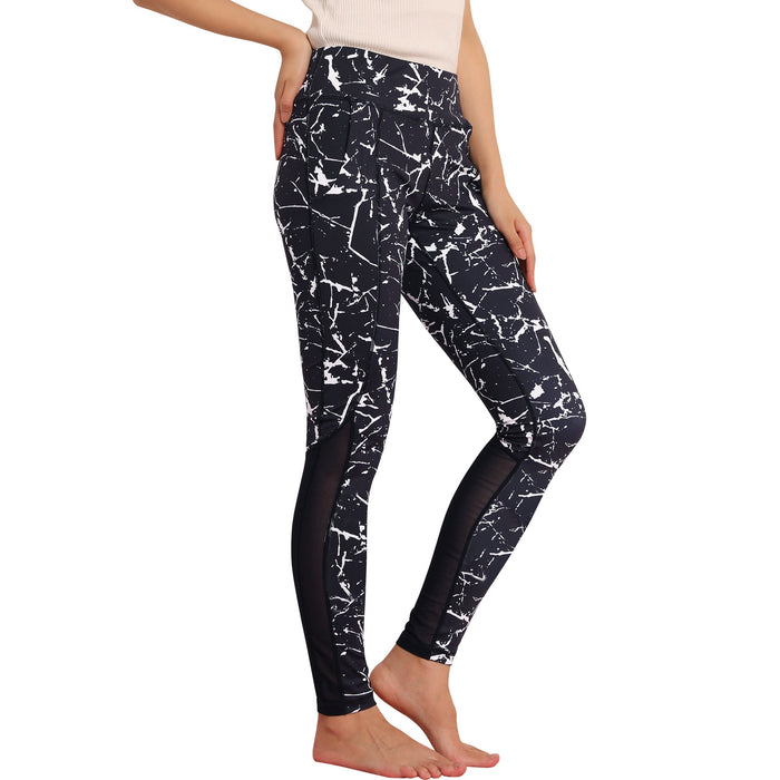 womens black mesh Printed Yoga Leggings UPF 50+