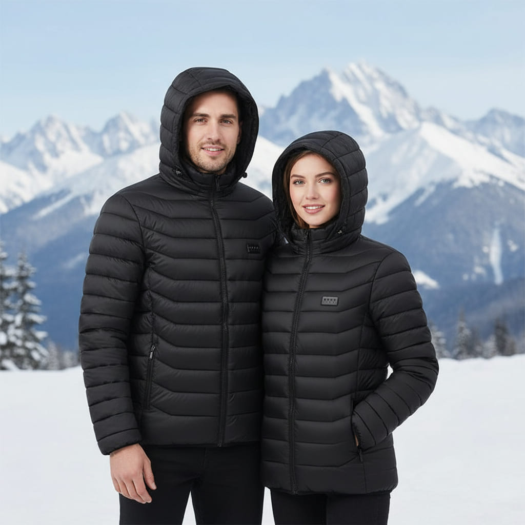 man and a woman wearing a Quilted Heated Jacket