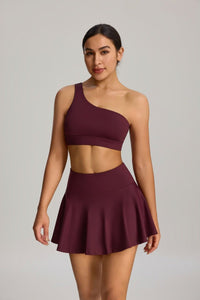 Maroon Shock Proof One Shoulder Sports Bra and skirt 