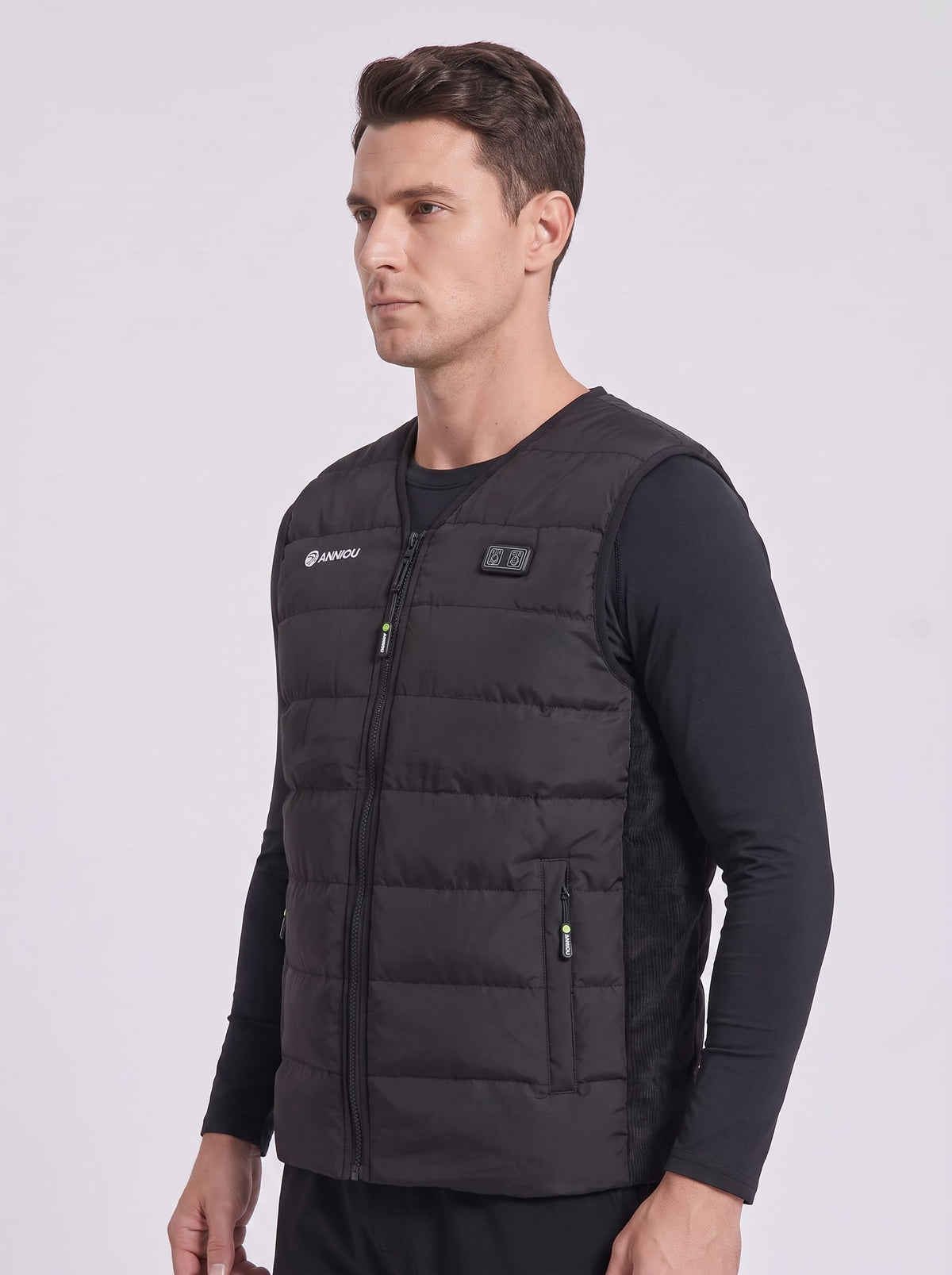 Men's Black V-Neck Heated vest with zipper