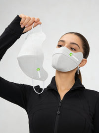 Silk Cooling UV Protection Face Mask light gray and light pink.